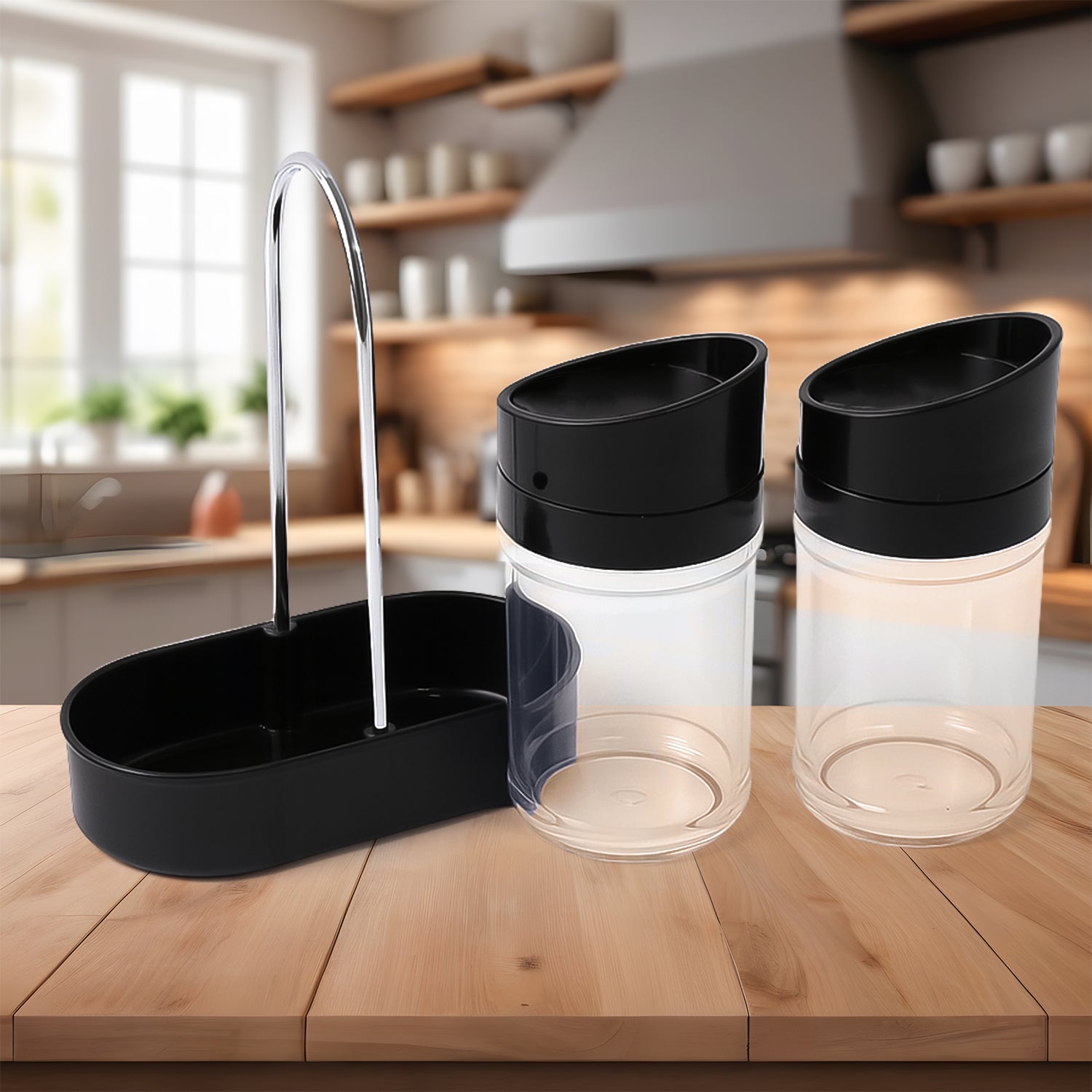 Apex Helix Salt N Pepper 2-piece Plastic Jar Set With Stand Apex Helix Salt N Pepper 2-piece Plastic Jar Set With Stand